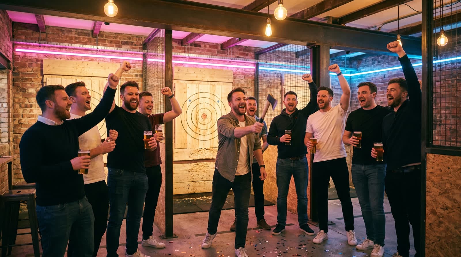 Stag group mid-game at an indoor activity venue